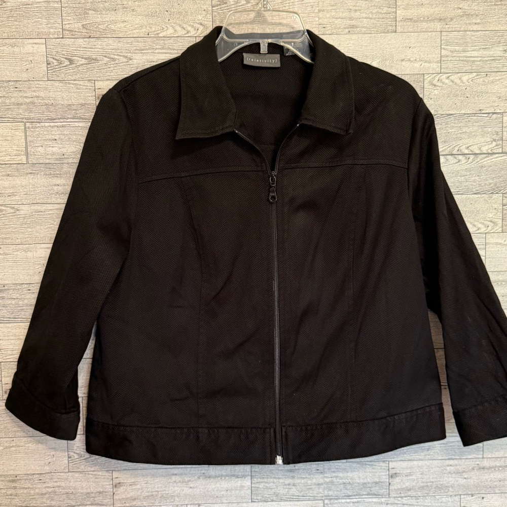 Women's Relativity Black Full Zip Jacket Size-Large Pockets Cotton/Spandex - Picture 10 of 12